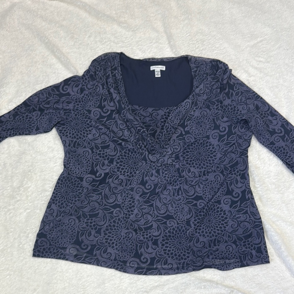 Croft & Barrow Blue Fitted 3/4 Sleeve Blouse